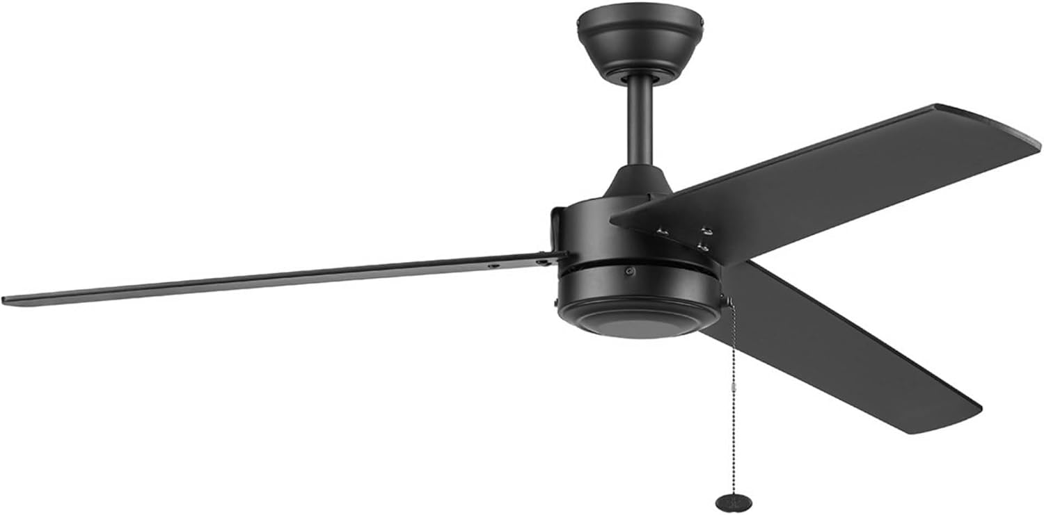 Prominence Home Tenant, 52 Inch Contemporary Indoor Outdoor LED Ceiling Fan, No Light, Pull Chain, Dual Mounting Options, 3 Dual Finish Blades, Reversible Airflow - 51866-01 (Matte Black)