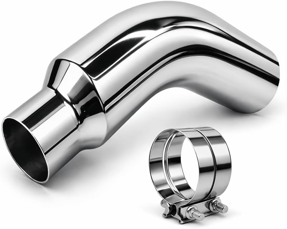 Exhaust Tip Universal 5 to 8 Inch Exhaust Elbow Pipe with Clamp – Chrome Fits Car, Truck & Diesel, Pickup Truck