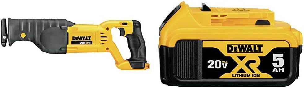 DEWALT 20V MAX* Reciprocating Saw, Tool Only (DCS380B) & 20V MAX XR Battery, Lithium Ion, 5.0Ah (DCB205)
