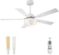 YOUKAIN Ceiling Fans with Lights, 48 Inch Farmhouse Ceiling Fans with Lights and Remote, 5-Reversible, White Finish, Outdoor Ceiling Fan for Indoor/Outdoor Use, 48-YJ632-WHW