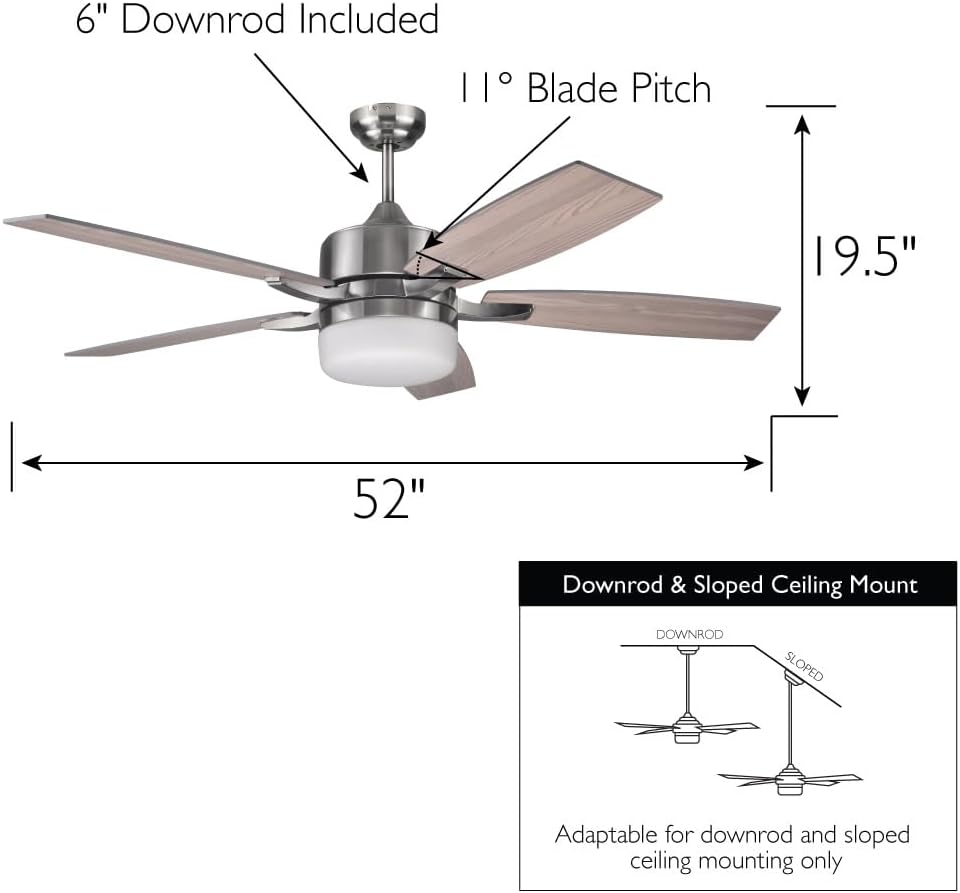 Design House 156621-BN Grayson 52-inch Five Blade Contemporary Indoor Ceiling Fan with LED Light Kit and Remote Control, Brushed Nickel