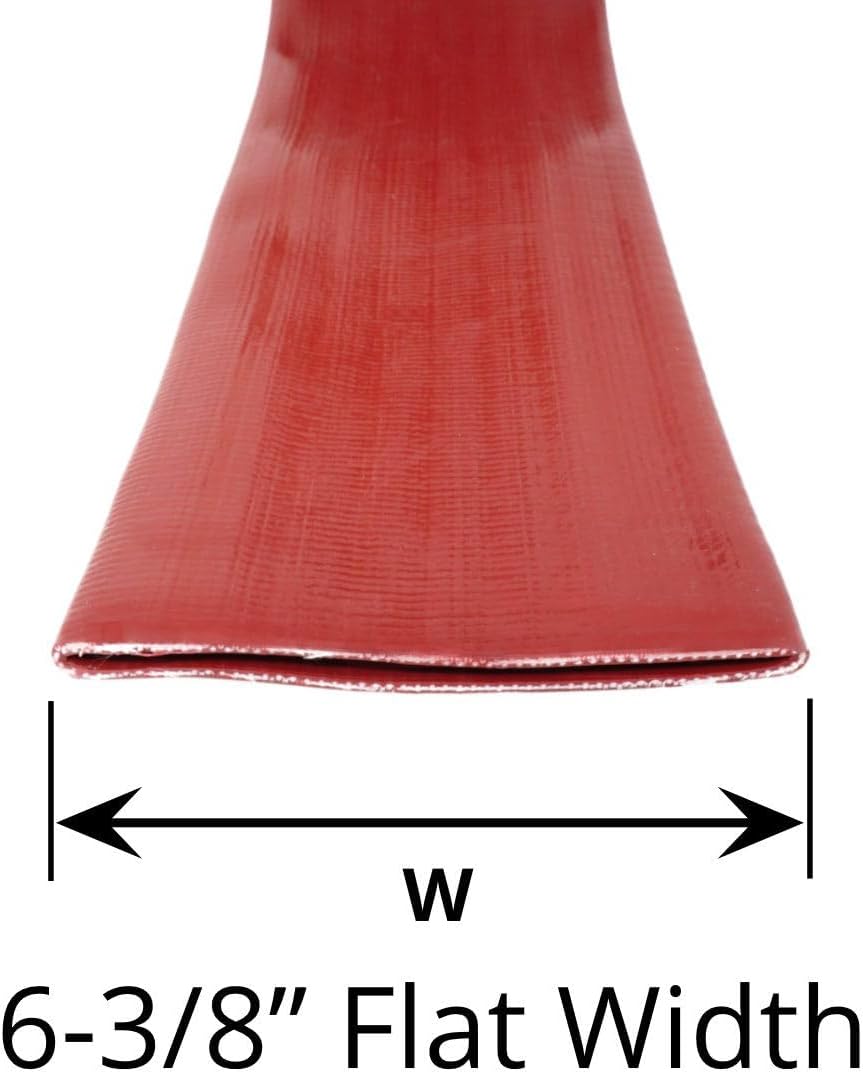 Gloxco 4' x 50′ Red Heavy Duty Lay Flat PVC Discharge Hose Assembly with Aluminum Cam and Groove C and E Fittings