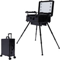 Rolling Makeup Case with LED Mirror & 3 Light Colors, 22'' Aluminum Trolley Makeup Train Case with Reinforced Lock, Cosmetic Organizer Case for Hairstylist (Black)