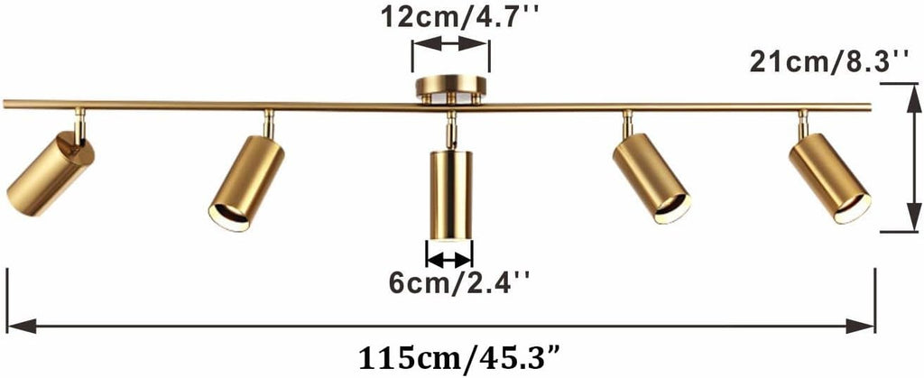 KCO Lighting Modern 5-Lights LED Track Lighting Kit Brushed Brass Kitchen Ceiling Spotlights Light Fixture Mid Century Gold Adjustable Flush Mount Ceiling Spot Light (5 Lights)