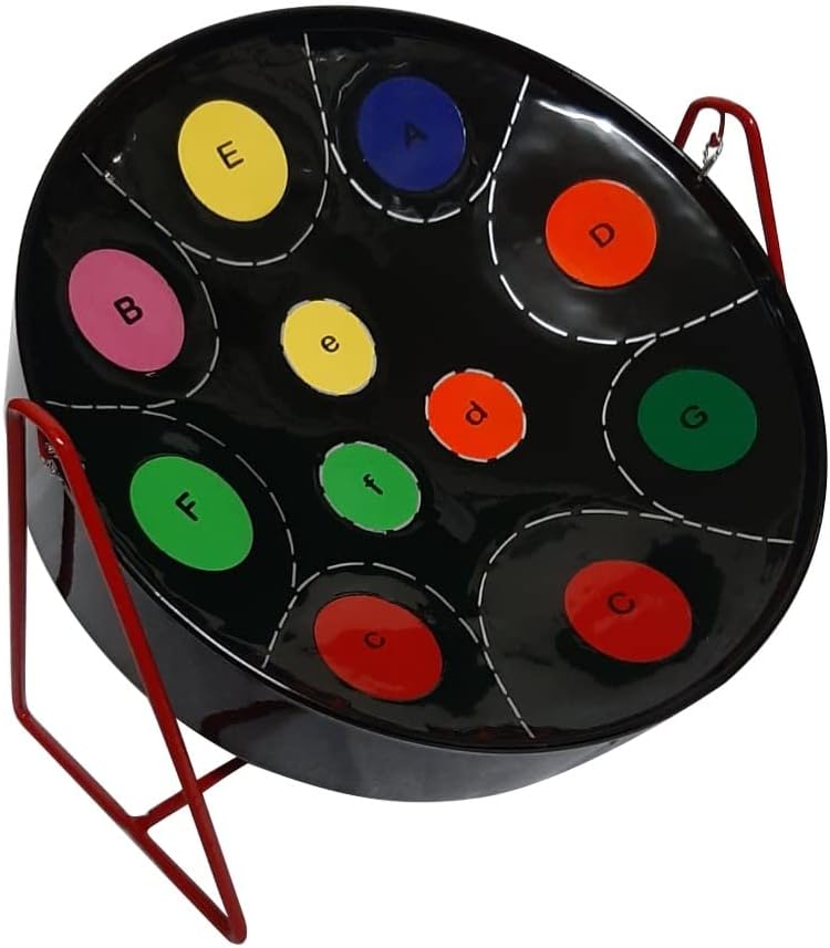 Miniature Steelpan (Steel Drum) 12 Inch Diameter 11 Notes with Instructional Book with Music from Trinidad & Tobago - Rainbow