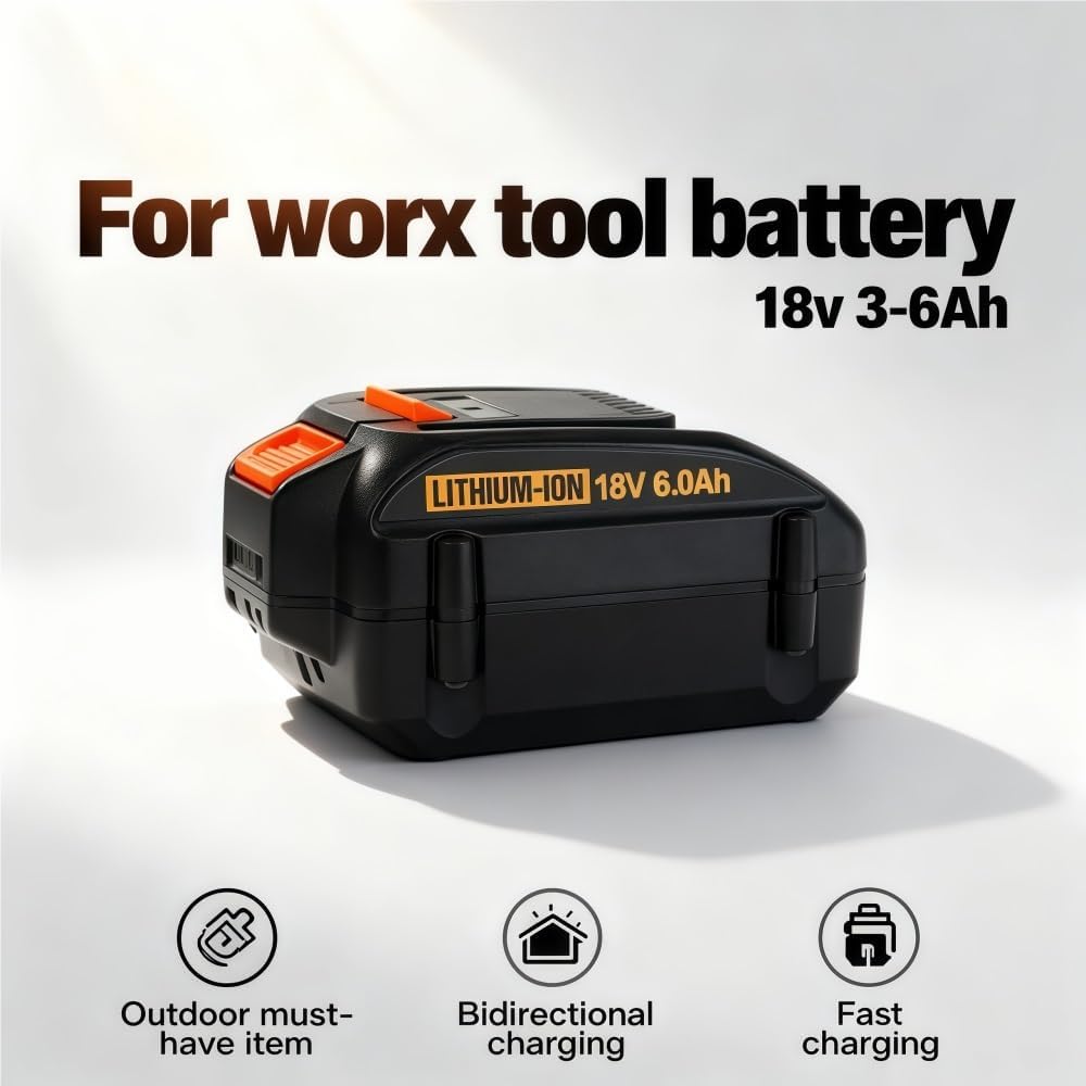 18V/20V Li-Ion Replacement Battery Compatible with Worx WA3551 WA3553 WA3570 WA3512 WG163 WG261 WG549 Leaf Blower String Trimmer Chainsaw Reciprocating Saw Cordless Power Tool(6.0ah)