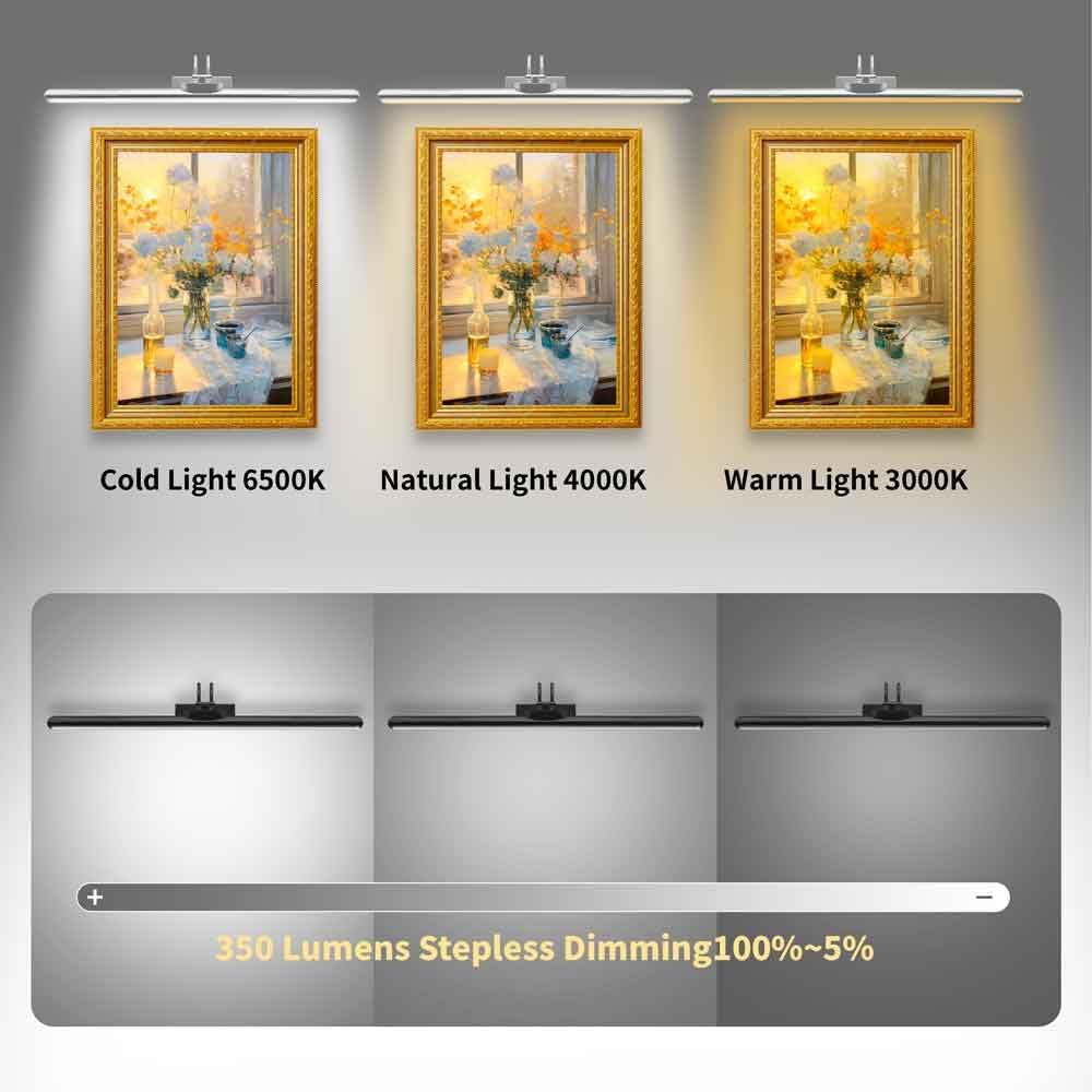 26' Wireless Picture Lights, 8000 mAh Rechargeable Battery Art Display Light with Remote Control, Dimmable/Timer Off Dartboard Light, 3 Lighting Modes Full Metal Painting Lights (Nickel-2 Pack)