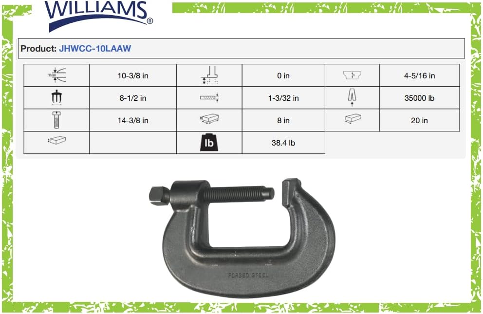 Williams CC-10LAAW 10 3/8-Inch Heavy Service C Clamp