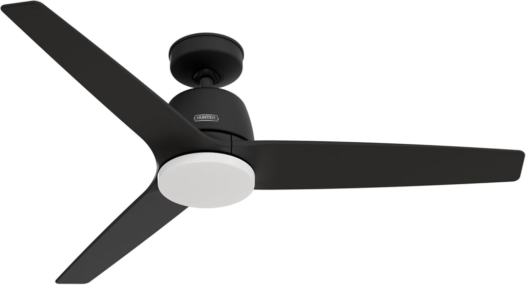 Hunter - Malden Indoor Ceiling Fan With Light, Remote, 52-inch, Casual-style, 3-speed WhisperWind Motor for living rooms, bedrooms, home offices, kitchens (Matte Black)