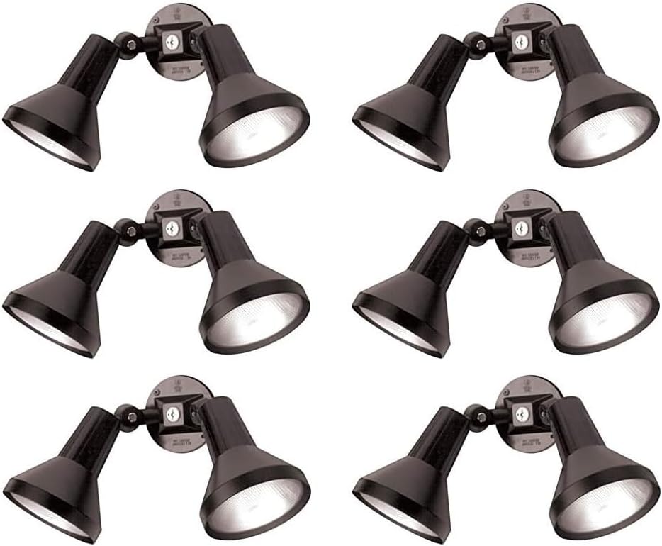 Ciata 15' Outdoor Security Flood Light 2 Head with Heavy Duty Cast Aluminum Body 150W PAR38 Weather Proof Black Finish - 6 Pack