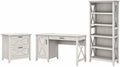 Bush Home Key West 54W Computer Desk with 2 Drawer Lateral File Cabinet and 5 Shelf Bookcase in Linen White Oak