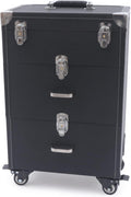 Professional Rolling Makeup Case Train Case Cosmetic Organizer Trolley Lockable Rolling Make-ups Case Storage Cart Makeup Train Case Cosmetology Case On Wheels (Black|3 trays|Type C)