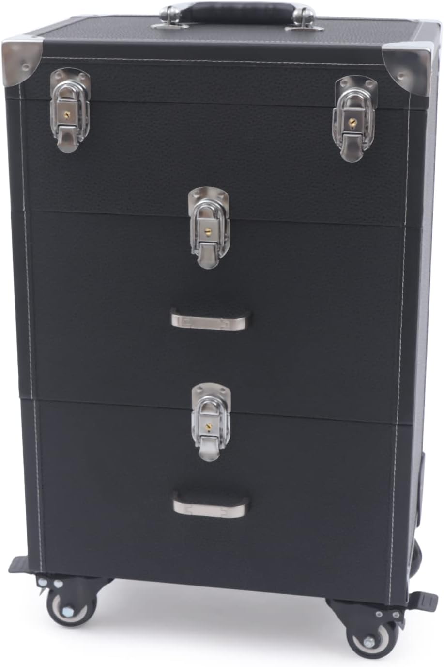 Professional Rolling Makeup Case Train Case Cosmetic Organizer Trolley Lockable Rolling Make-ups Case Storage Cart Makeup Train Case Cosmetology Case On Wheels (Black|3 trays|Type C)