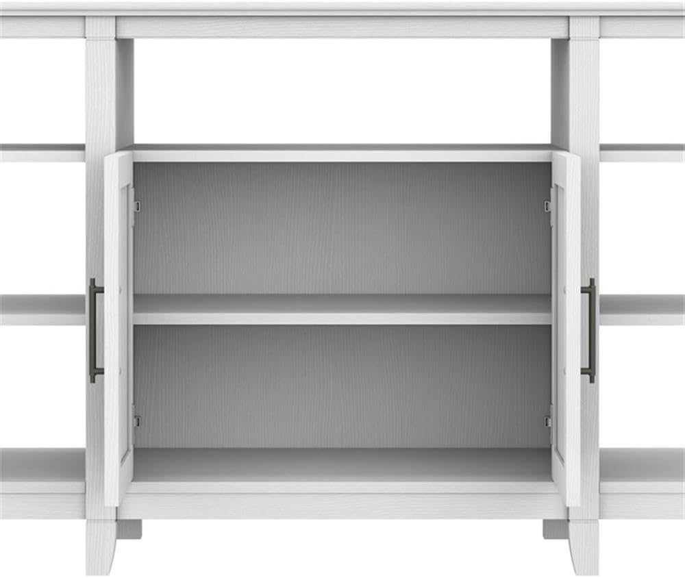 Bush Home Key West Tall TV Stand for 65 Inch TV in Pure White Oak, Farmhouse Entertainment Center with Storage