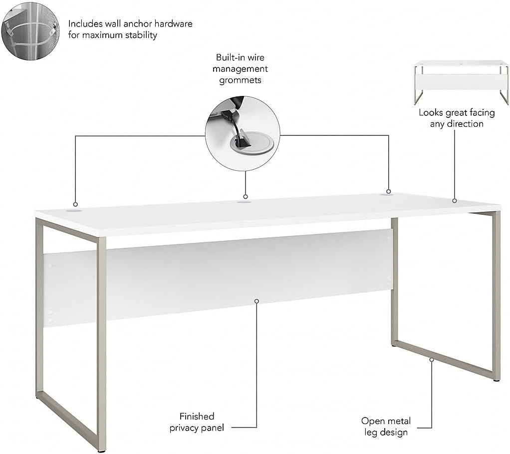 Bush Business Furniture Hybrid 72W x 30D Computer Table Desk with Metal Legs in White
