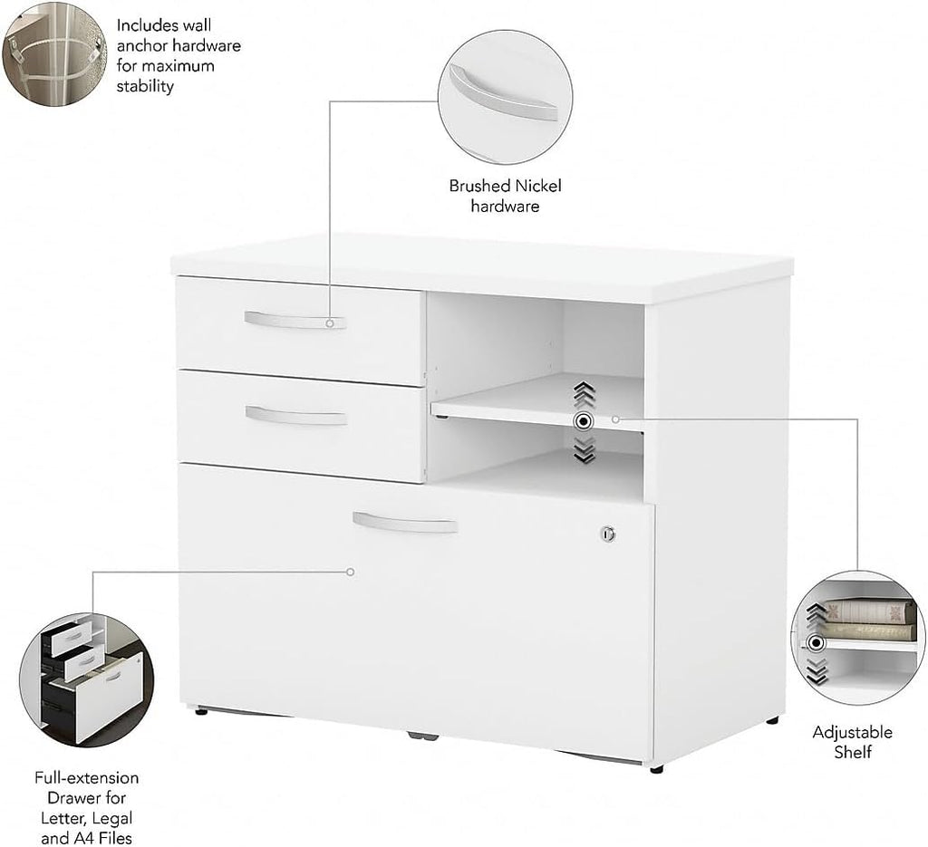 Bush Business Furniture Studio C Office Storage Cabinet with Drawers and Shelves in White