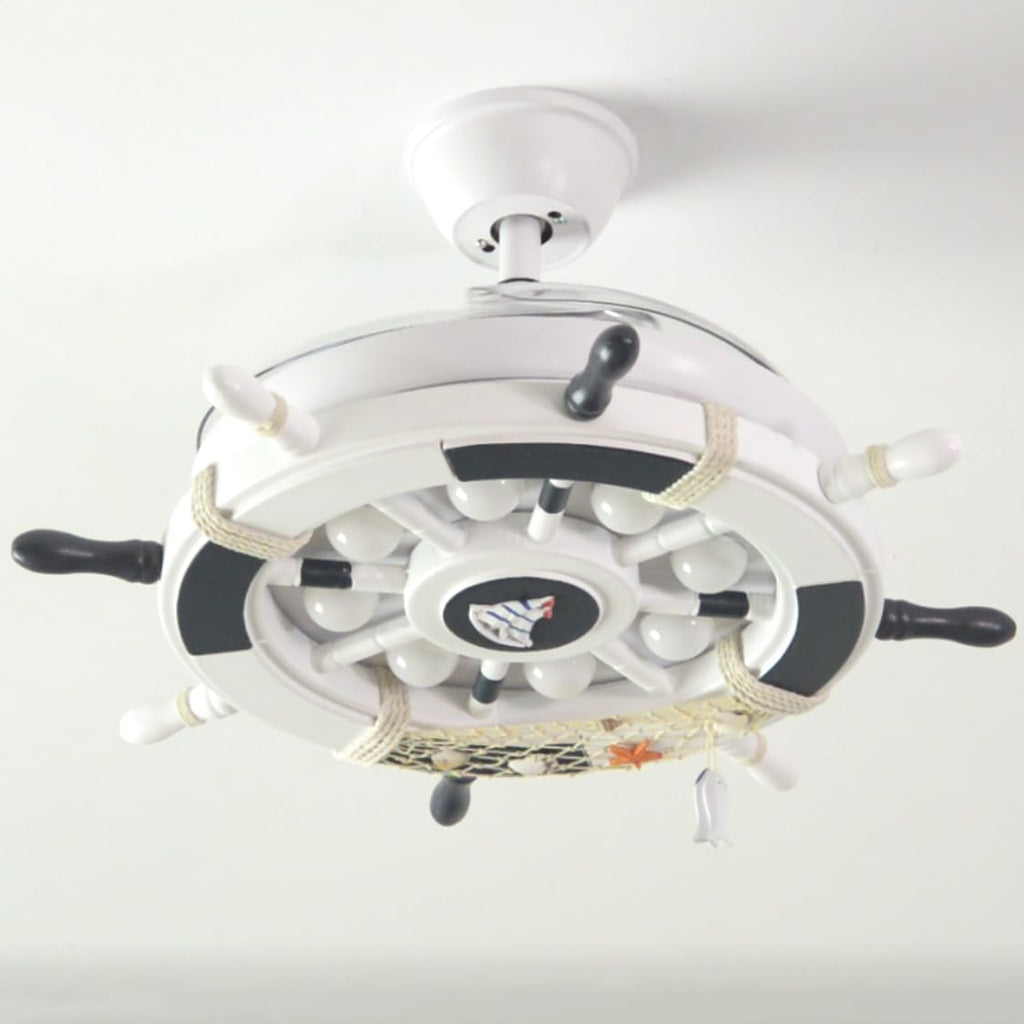Nautical Ceiling Fan with Lights and Remote Control, LED Ceiling Fan, Reversible Fan Chandeliers for Kids' Room Nursery in White
