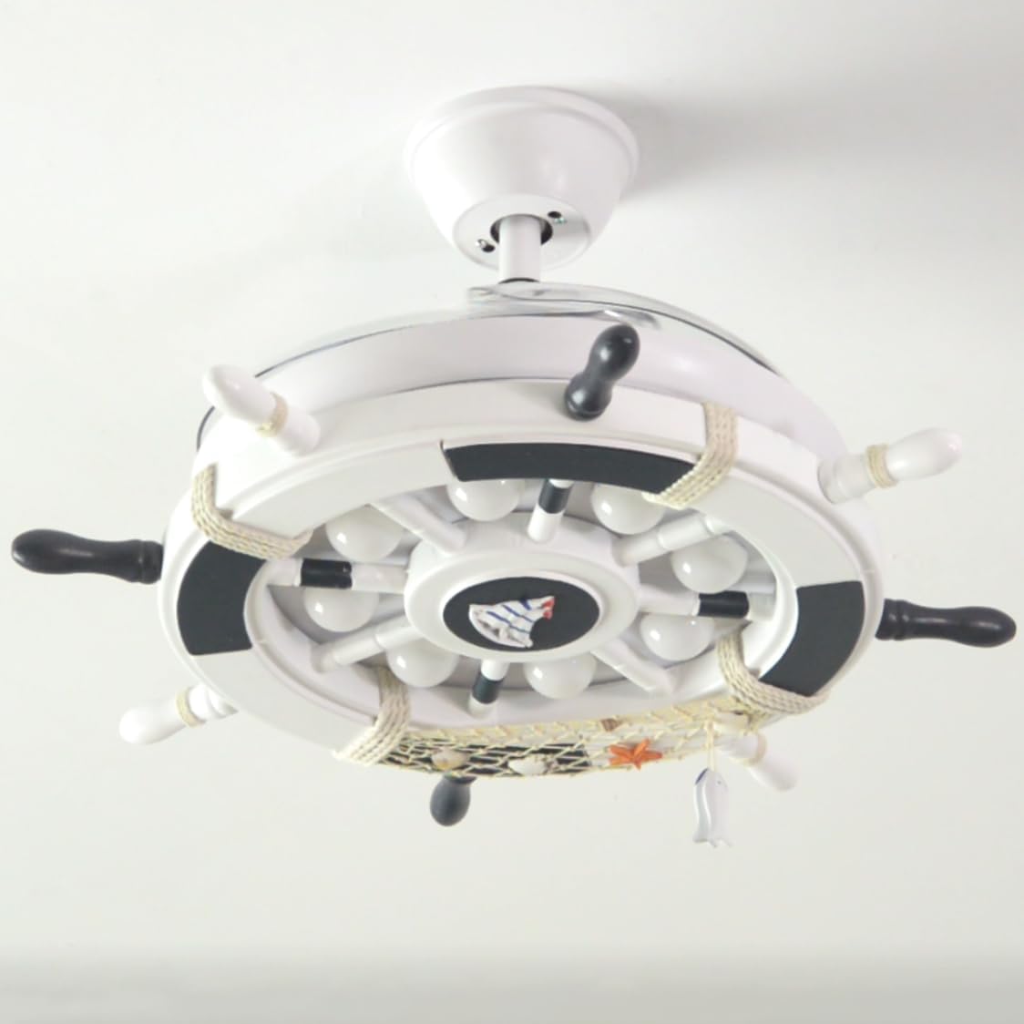 Nautical Ceiling Fan with Lights and Remote Control, LED Ceiling Fan, Reversible Fan Chandeliers for Kids' Room Nursery in White