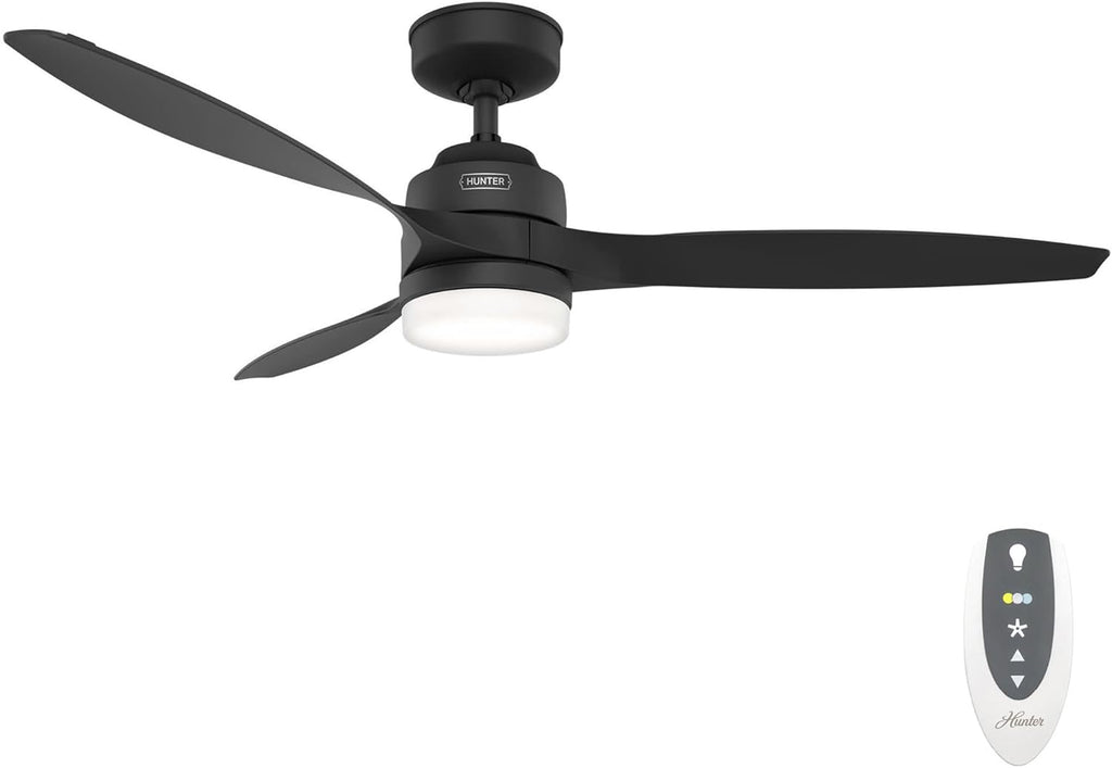 Hunter Fan 52 inch Ceiling Fan with Lights and Remote, Outdoor or Indoor Black Ceiling Fan for Porch, Living Room, Office, Kitchen, Garage (Renewed)