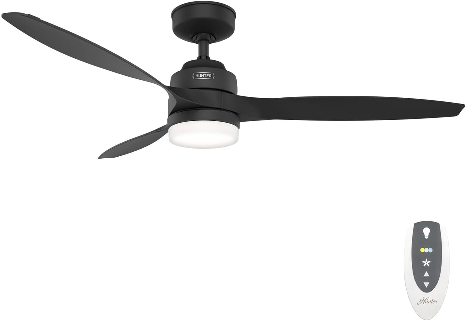 Hunter Fan 52 inch Ceiling Fan with Lights and Remote, Outdoor or Indoor Black Ceiling Fan for Porch, Living Room, Office, Kitchen, Garage (Renewed)