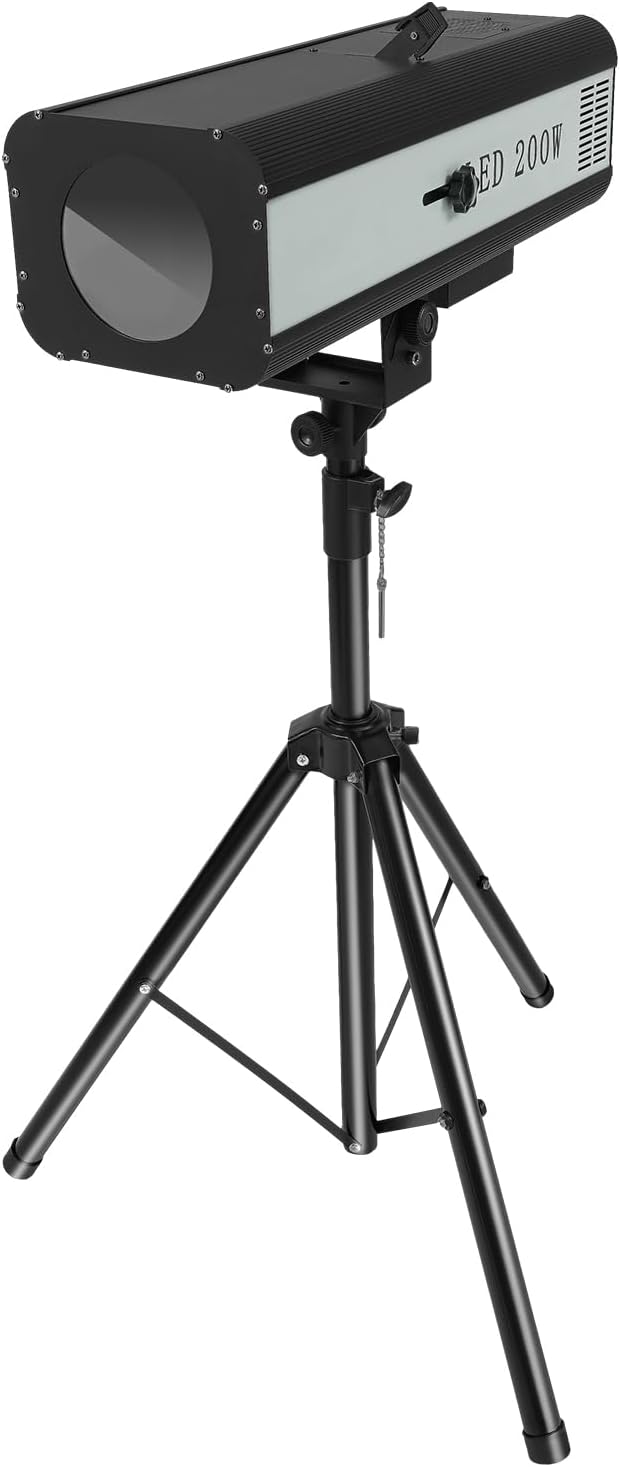200W LED Follow Spot Light with Stand, Multi-Color Stage Spotlight, Manual Control StageLight Stage Spot Focused Lamp Professional Performance Light for Event, Theater, Disco, Party Show