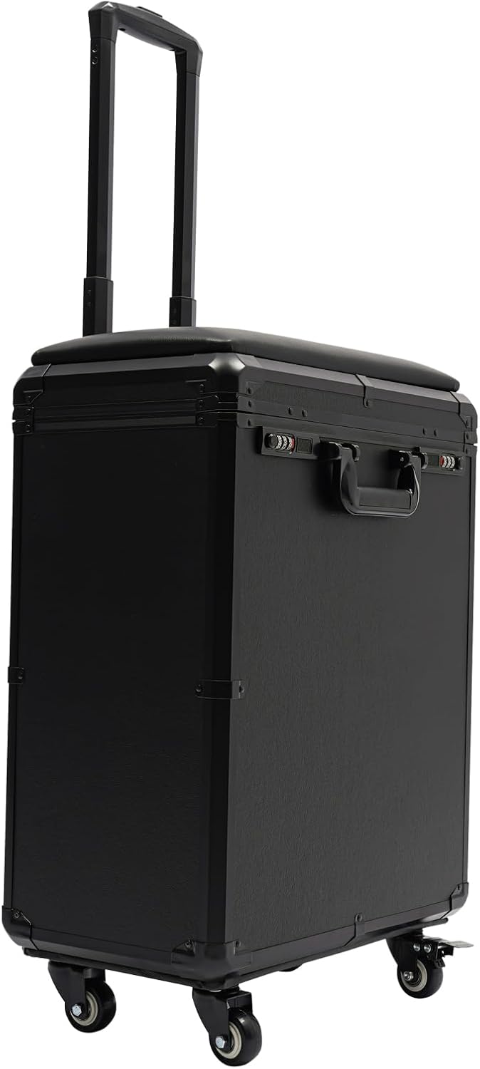 Tattoo Trolley Case, Rolling Makeup Case with Armrest Stand & 3 Drawers & Code Lock Portable Travel Equipment with 4 Universal Wheels Adjustable Make Up Workstation Makeup Station Suitcase Black