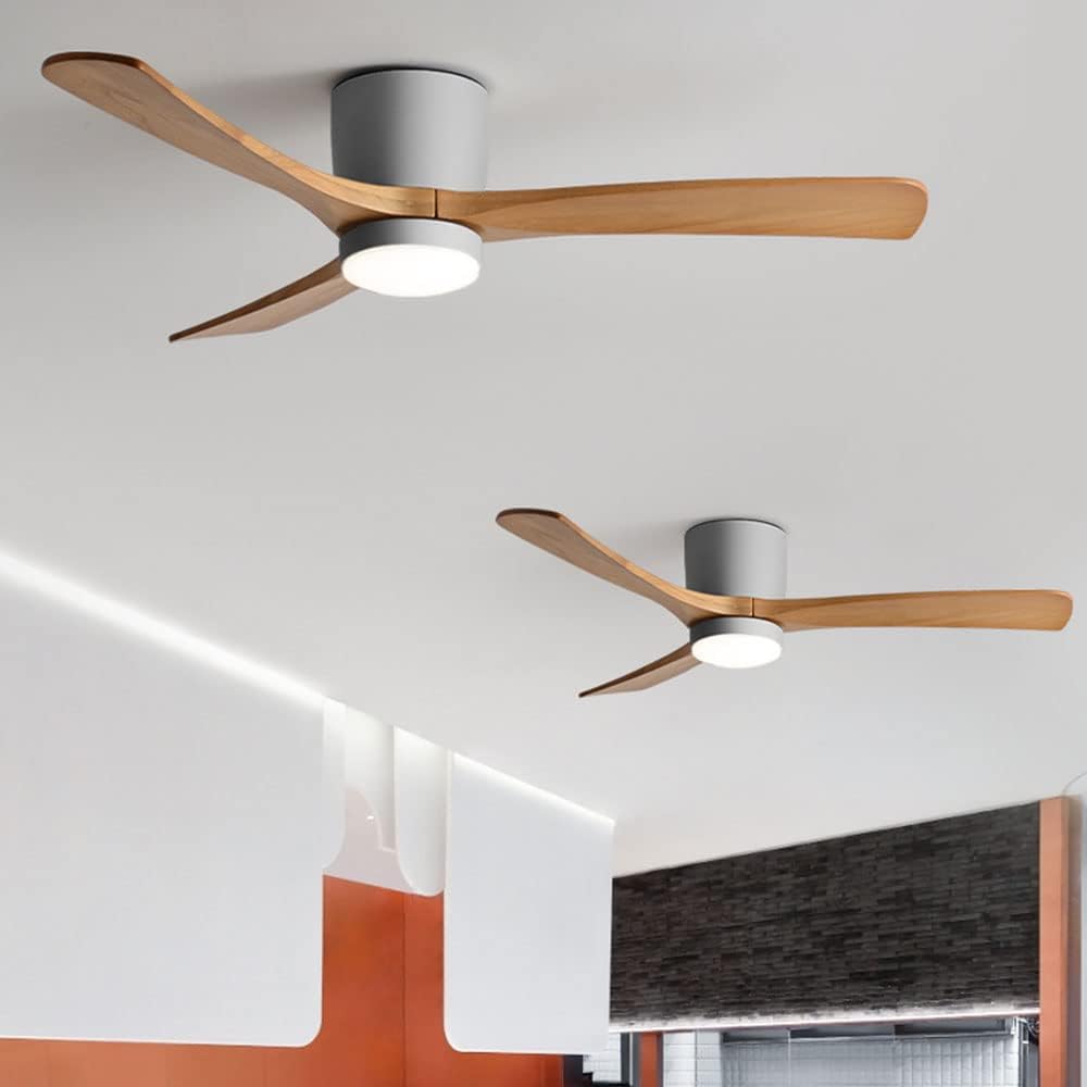 36in Nordic Indoor Ceiling Fan Light 12W LED Dimmable Fan Lights Living Room Dining Room Ceiling Lighs Fan Lighting 6 Gear Wind Speed Ceiling Fan With Light Wooden Fan Blades