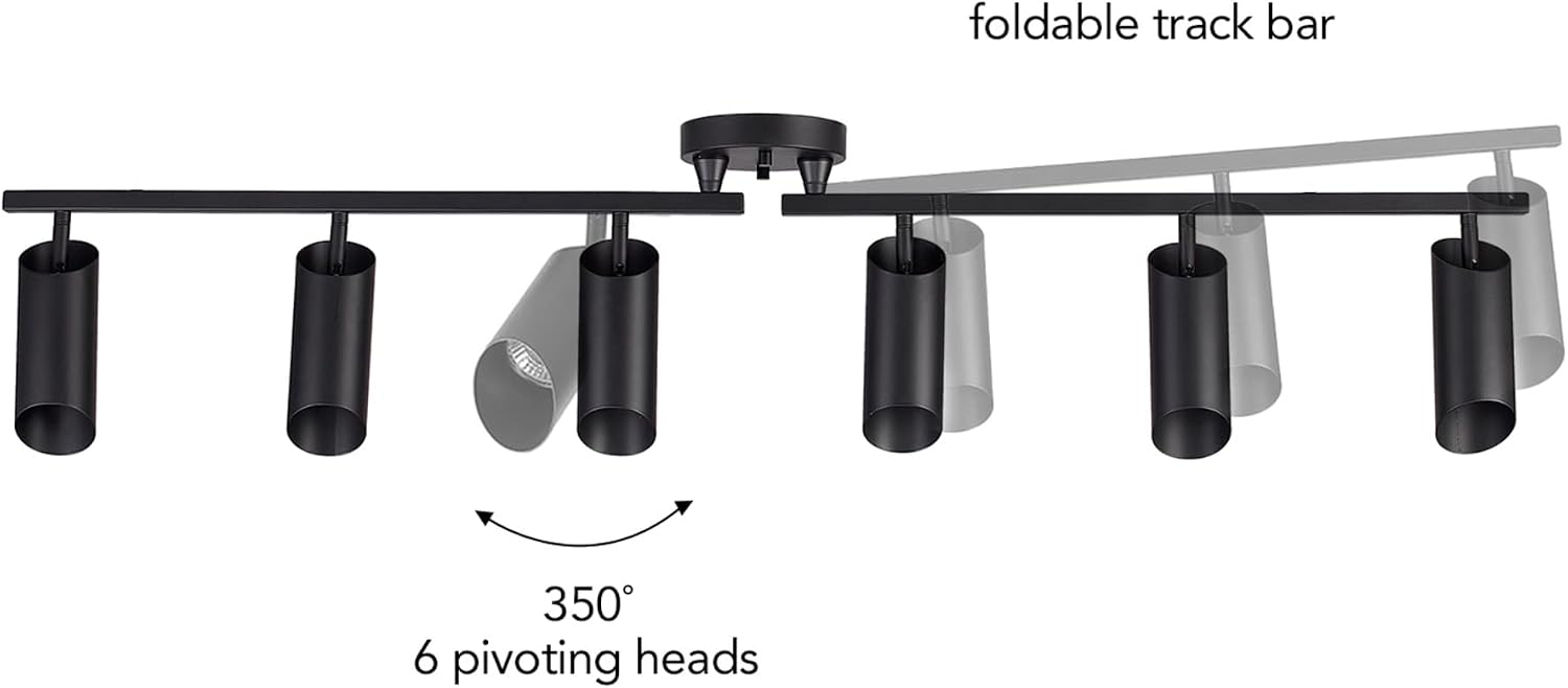 Globe Electric Foldable 6-Light Track Ceiling Light, Matte Black, Pivot Shades, GU10 Sockets