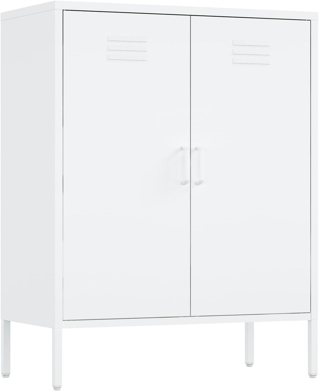 Manhattan Comfort Naomi Modern Metal Accent Cabinet, Minimalist Storage Cabinet with Doors & Adjustable Shelves, Vented Doors, Sturdy Steel Build, Versatile & Multi-Purpose Home Furniture, White