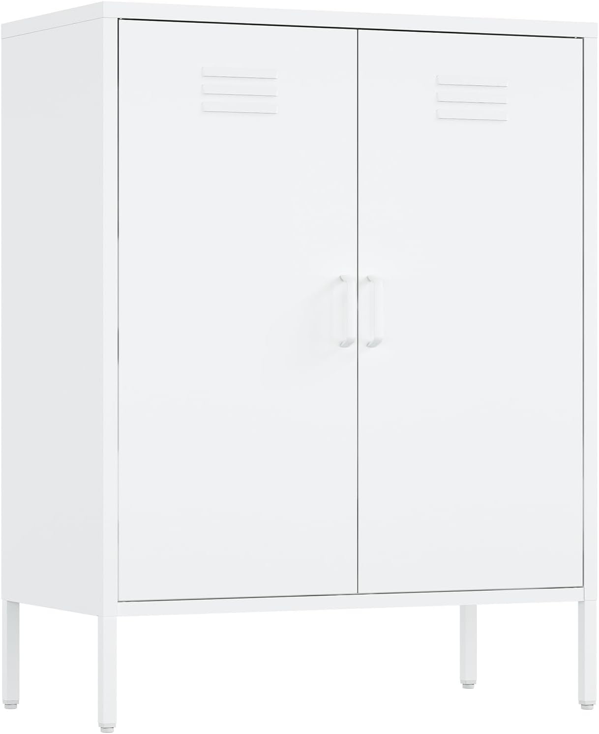 Manhattan Comfort Naomi Modern Metal Accent Cabinet, Minimalist Storage Cabinet with Doors & Adjustable Shelves, Vented Doors, Sturdy Steel Build, Versatile & Multi-Purpose Home Furniture, White