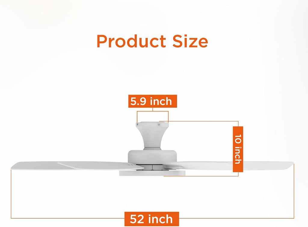 TALOYA 52 inch Ceiling Fans with Lights and Remote, Low Profile Ceiling Fan with Light, Flush Mount, Reversible, 3CCT, Dimmable, Ultra Quiet White Ceiling Fan for Bedroom Living Room Indoor Outdoor