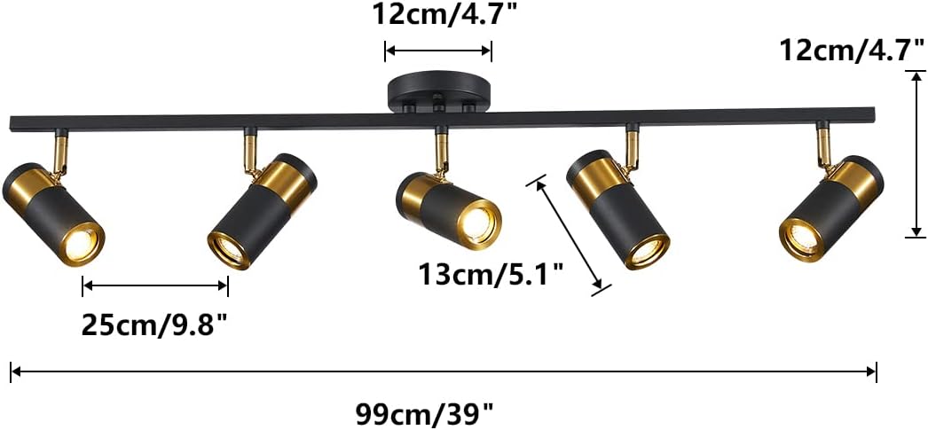 Black 5 Lights Spot Light, Fixture Matte Black LED Track Lighting Fixtures, Modern Flush Mount Ceiling Light for Bedroom Living Room Kitchen Island