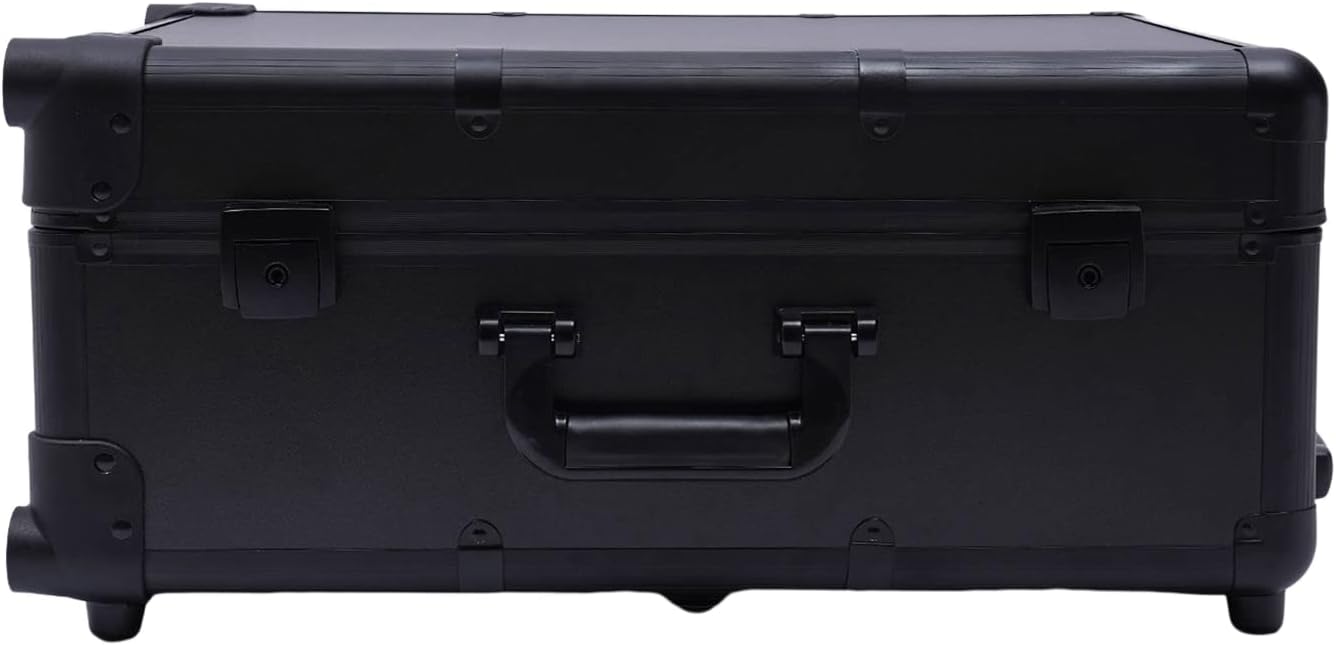 3-Tiers Rolling Makeup Train Case, Professional Makeup Train Case With Wheels Trolley Salon Barber Cosmetic Train Trolley w/LED LIght & Keys & Mirror for Make Up Hairstylists Nail Tech (Black)