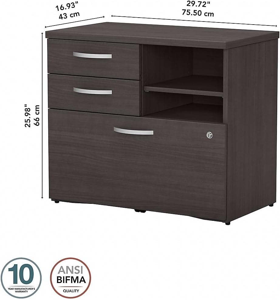 Bush Business Furniture Studio C Office Storage Cabinet with Drawers and Shelves in Storm Gray