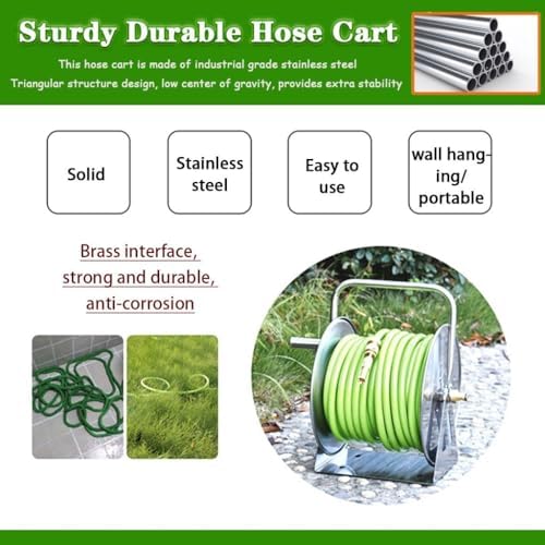 Stainless Steel Garden Hose Reel Cart with Cover, Wall-Mounted Hose Organizer for Car Washing & Gardening, Essential Outdoor Watering Equipment (Silver, DN15*4)