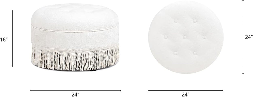 Jennifer Taylor Home Yolanda 24' Round Upholstered Accent Ottoman in Almond White Chenille
