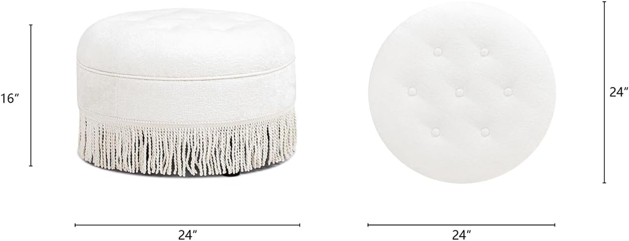 Jennifer Taylor Home Yolanda 24' Round Upholstered Accent Ottoman in Almond White Chenille