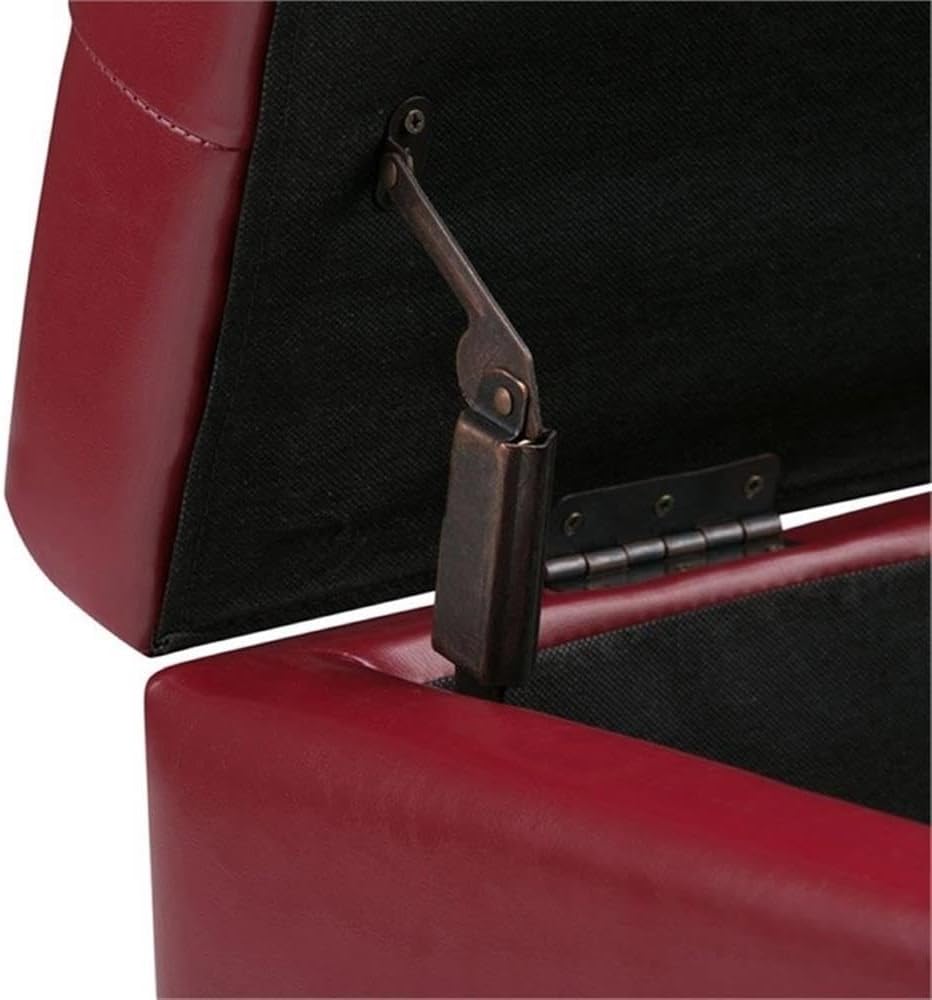 SIMPLIHOME Cosmopolitan Storage Ottoman - 34 inch Wide Upholstered Vegan Leather Rectangle Storage Ottoman Bench in Red, Transitional Tufted Ottoman for Living Room or Entryway with Lift-Up Lid