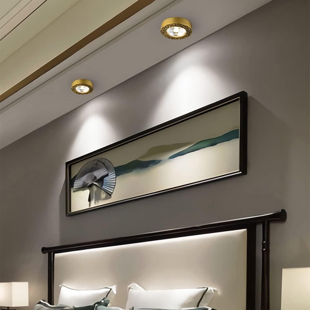 Set of 8 Adjustable Brushed Brass COB Ceiling Spotlights - Indoor Art Lighting with 3W, 7W, 9W, 12W Options, Anti-Glare Trim, 3000K-6000K Color Temperature (9W, Warm Light)(3W,White Light)