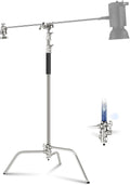NEEWER C Stand with Boom Arm Pro 100% Stainless Steel, Max Height 10.8ft/330cm Air Cushion Heavy Duty Photography Light Stand with 4.2ft/128cm Holding Arm for Monolight Softbox Reflector