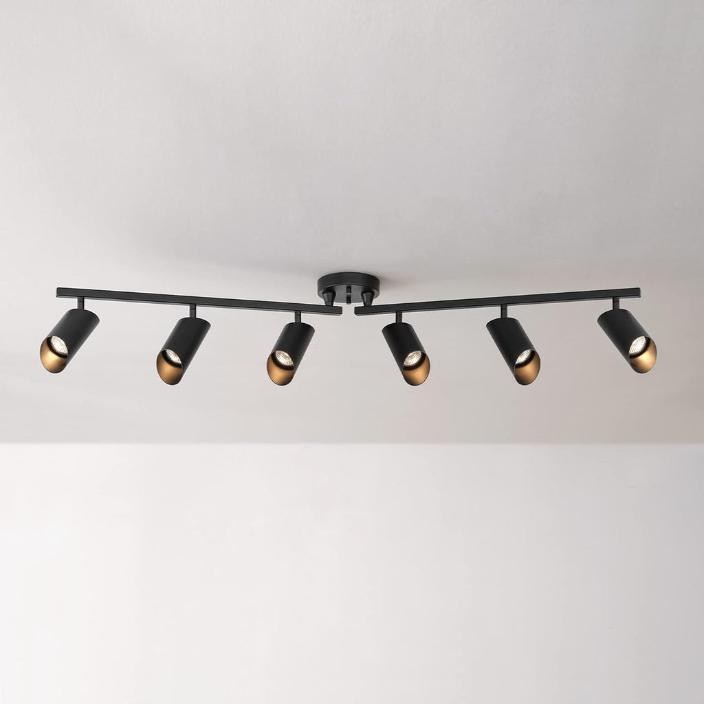 Globe Electric Foldable 6-Light Track Ceiling Light, Matte Black, Pivot Shades, GU10 Sockets