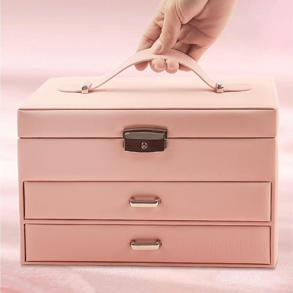Jewelry Boxes for Women Three Layer PU Leather Jewelry Box Jewelry Storage Box Jewelry Suitcase Drawer Type Jewelry Packaging Box Jewelry Organizer for Bedroom Bathroom Cloakroom Vanity