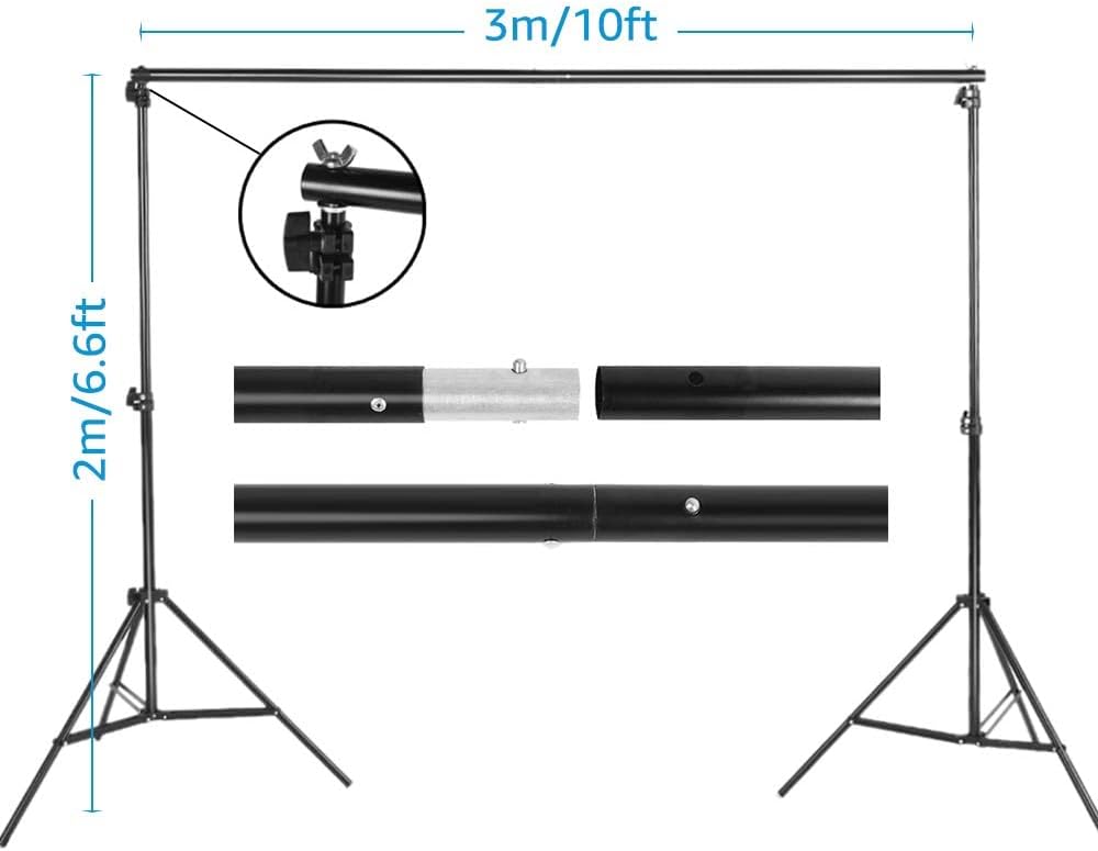 Andoer 6.6 x 10ft Green Screen Stand Kit Washable Polyester-Cotton Fabric Chromakey Photography Backdrop with 3pcs Clamps