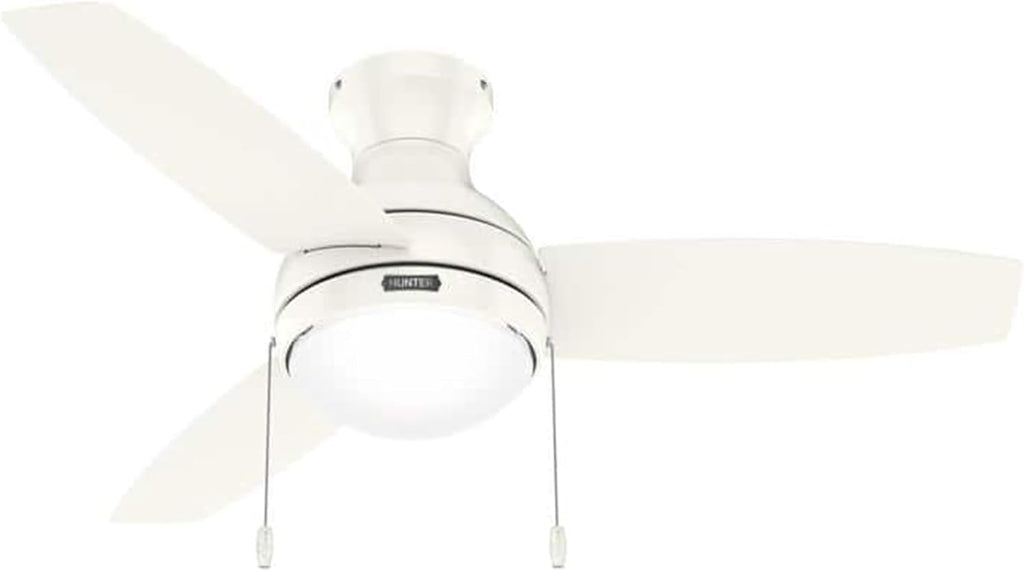 Hunter Fan 44 inch Fresh White Indoor Ceiling Fan with Light and Pull Chain for Bedroom, Living Room, Office, Basement, Kitchen (Renewed), CC5C27C65