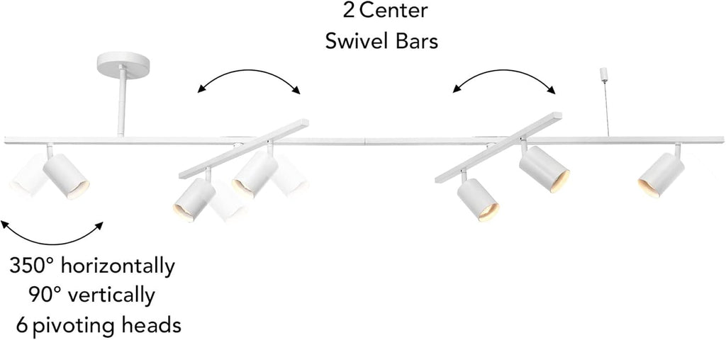 Globe Electric West 64' 6-Light Track Lighting, Matte White, Center Swivel Bars, Bulb Not Included
