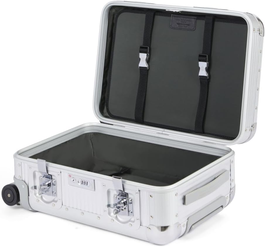 FPM MILANO Bank S 21' Made in Italy Aluminum Sport Carry-On Luggage - Hardside Framed Cabin Suitcase with 4 Spinner Wheels - International Carry-on Travel - Moonlight Silver