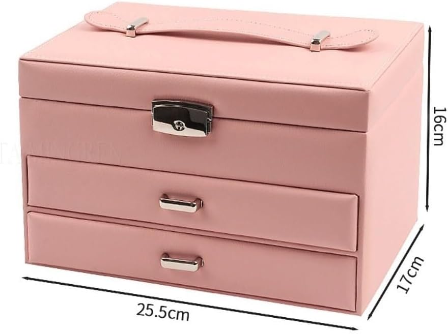 Jewelry Boxes for Women Three Layer PU Leather Box Storage Suitcase Drawer Type Packaging nizer Bedroom Bathroom Cloakroom Vanity(Green