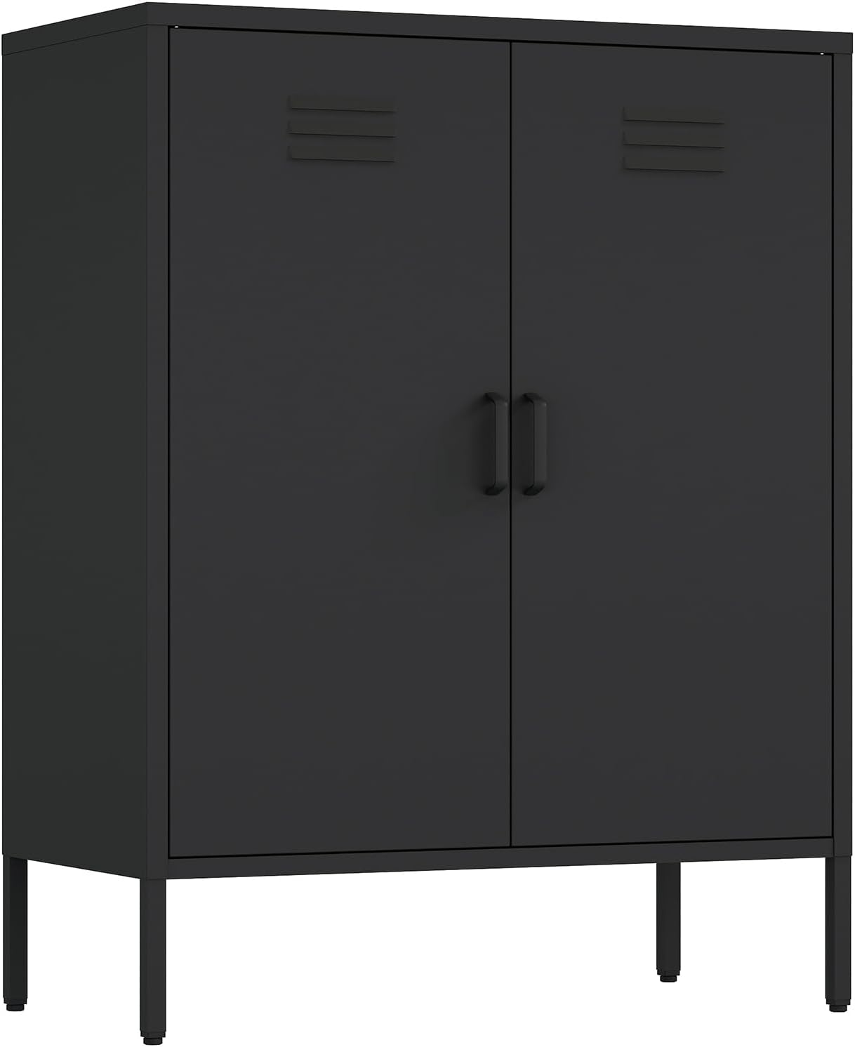 Manhattan Comfort Naomi Modern Metal Accent Cabinet, Minimalist Storage Cabinet with Doors & Adjustable Shelves, Vented Doors, Sturdy Steel Build, Versatile & Multi-Purpose Home Furniture, Black