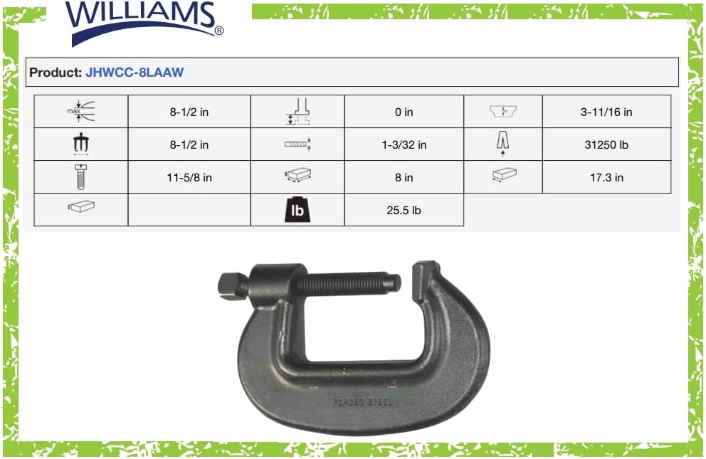 Williams CC-8LAAW 8 1/2-Inch Heavy Service C Clamp