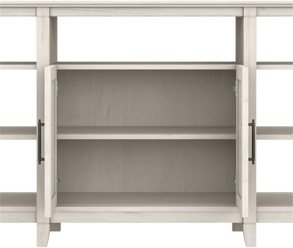 Bush Home Key West Tall TV Stand for 65 Inch TV in Linen White Oak, Farmhouse Entertainment Center with Storage